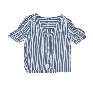 Madewell blue striped button front blouse size xs